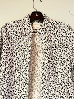 Denim & Flower White Shirt with Navy Floral Print
